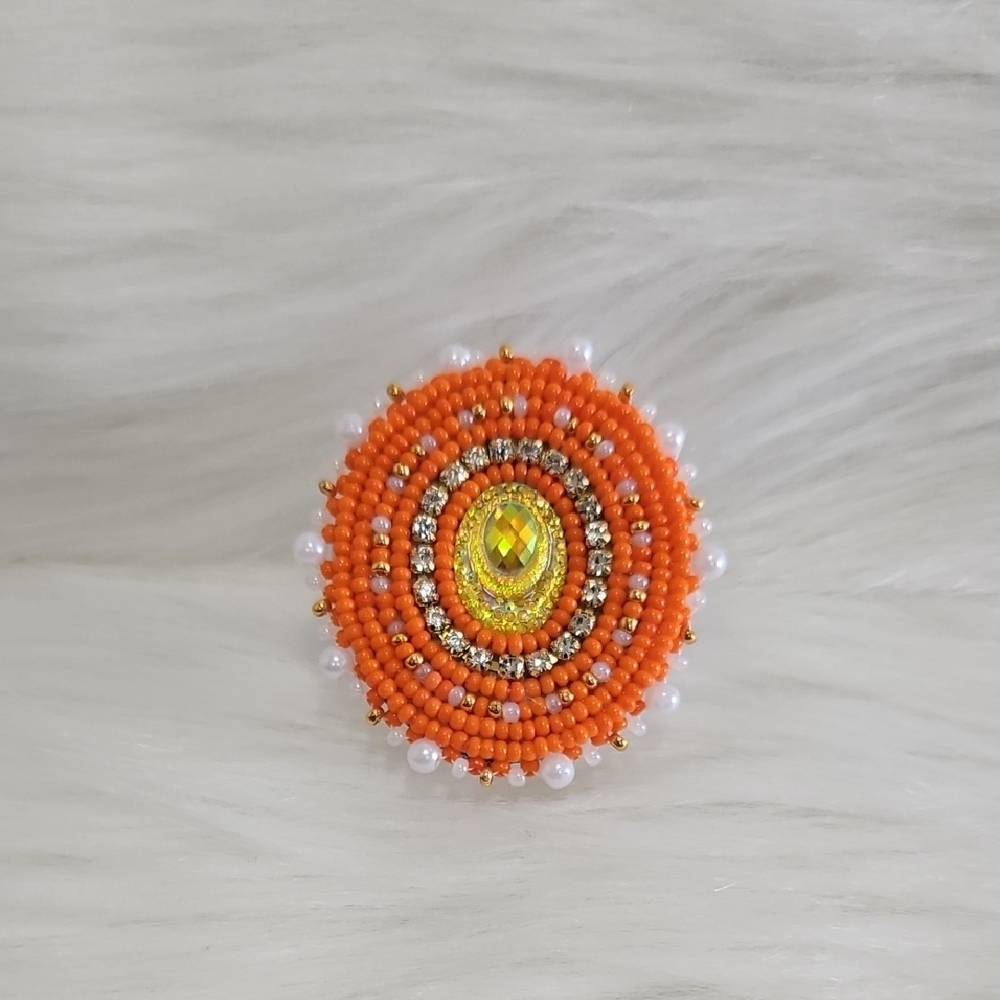 Vibrant Orange Beaded Phone Grip with Pearl Accents